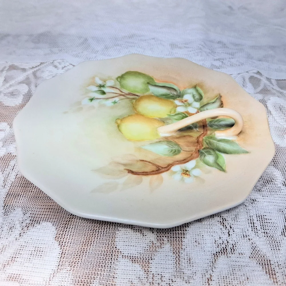 Vintage Hand-painted Fruit Dish Lemon Tray Tea Service Handled Plate Citrus